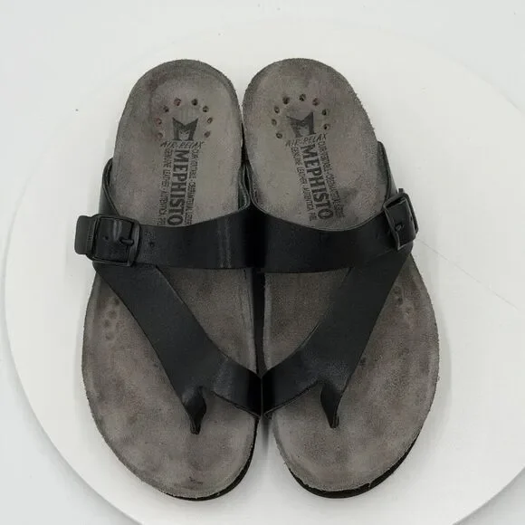 Mephisto Womens Helen Plus Sandal Size 36 US 6 Black Nubuck Leather Thong Slide - Picture 6 of 8